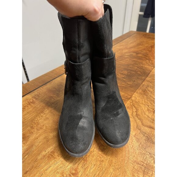 Donald J Pliner Women’s 8.5 Donata Cowboy Boot Distressed Suede Leather Black - Picture 4 of 11